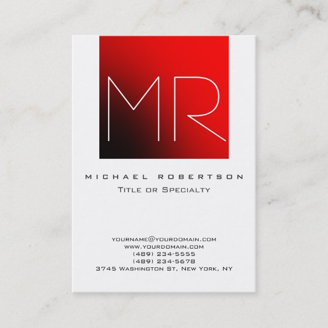 Chubby Stylish Monogram White Red Business Card Visitenkarte (Vorderseite)