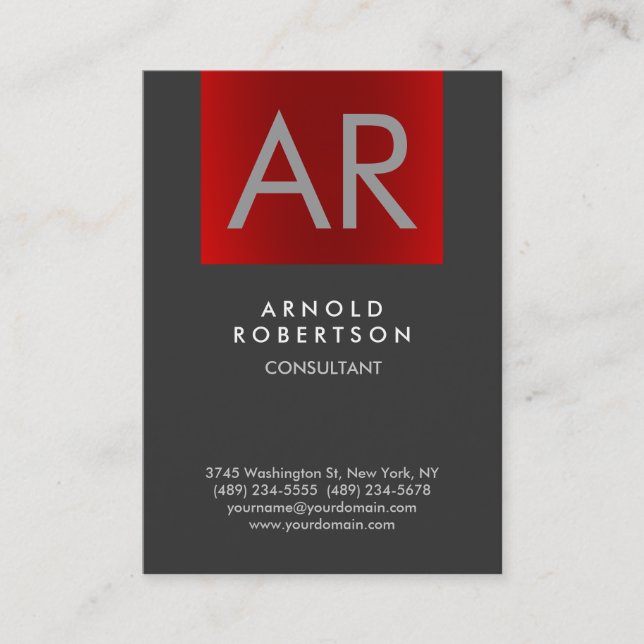 Chubby Stylish Red Gray Monogram Business Card Visitenkarte (Vorderseite)
