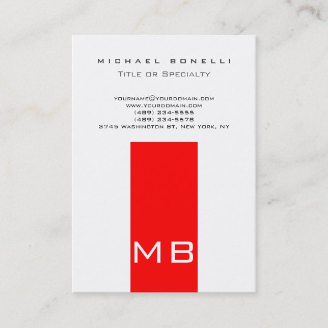 Chubby Trendy Monogram White Red Business Card Visitenkarte (Vorderseite)