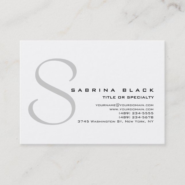 Chubby Trendy White Gray Monogram Business Card Visitenkarte (Vorderseite)