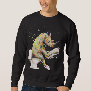 Chubby Unicorn Rhino Auf dem Spaß der Toilette les Sweatshirt