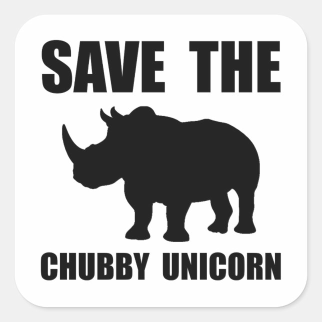 Chubby Unicorn Rhino Quadratischer Aufkleber (Vorderseite)