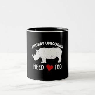 Chubby Unicorns braucht Liebe zu Rhino Rhinoceros  Zweifarbige Tasse