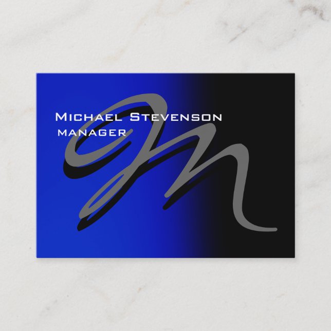 Chubby Unique Black Blue Monogram Business Card Visitenkarte (Vorderseite)