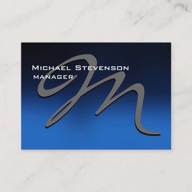 Chubby Unique Blue Gray Monogram Business Card Visitenkarte (Vorderseite)