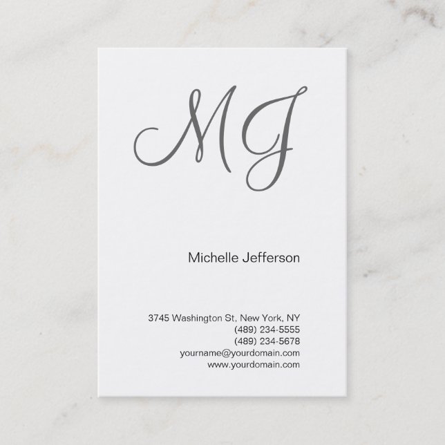 Chubby Unique Monogram White Gray Business Card Visitenkarte (Vorderseite)