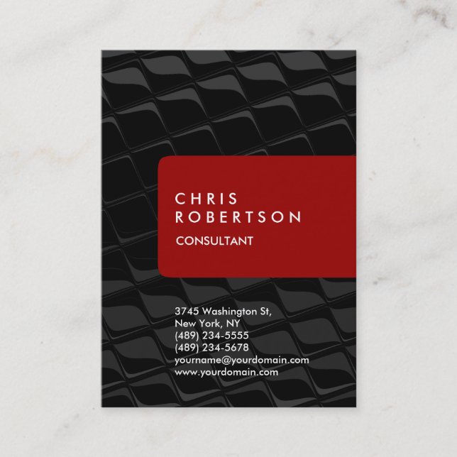 Chubby Vertical Gray Muster Red Business Card Visitenkarte (Vorderseite)