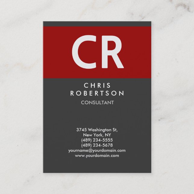 Chubby Vertical Red Gray Monogram Business Card Visitenkarte (Vorderseite)