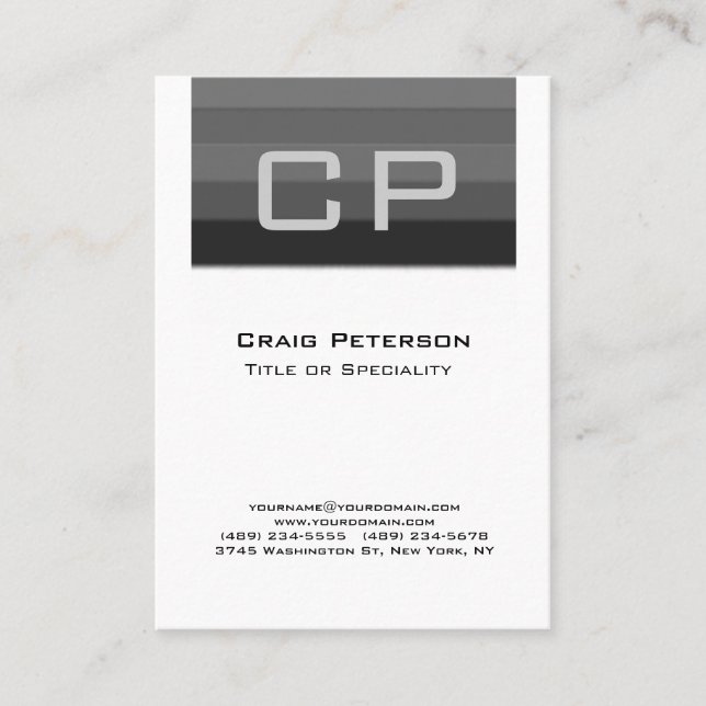 Chubby Vertical Schwarz-weiß Monogram Business Car Visitenkarte (Vorderseite)