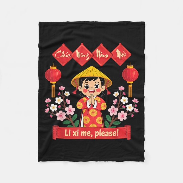 Chuc Mung Nam Moi 2026 Girl Vietnamese Lunar New Y Fleecedecke (Vorderseite)
