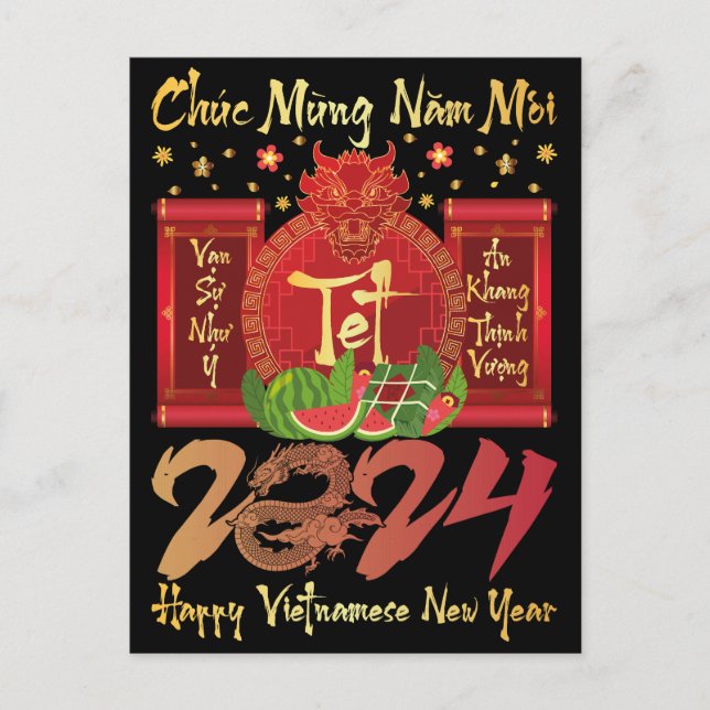 Chuc Mung Nam Moi Happy Vietnamese Neujahr 2024 Einladungspostkarte (Vorderseite)