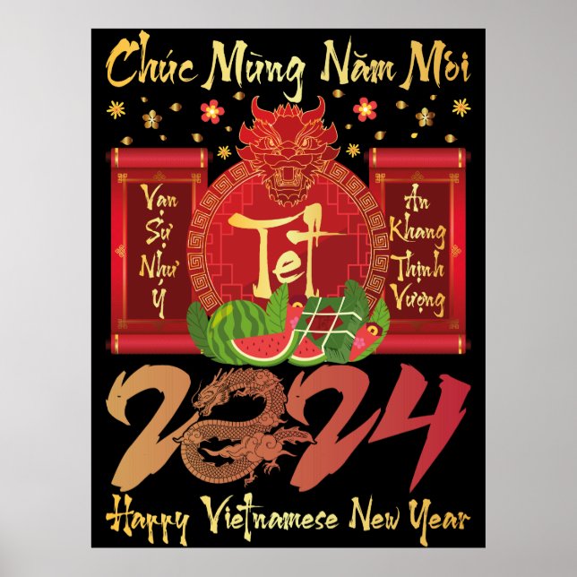 Chuc Mung Nam Moi Happy Vietnamese Neujahr 2024 Poster (Vorne)