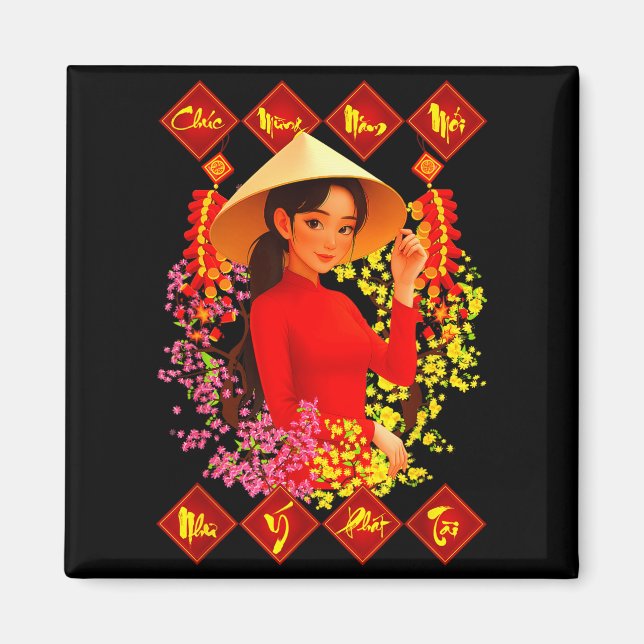 Chuc Mung Nam Moi Tet Binh Ngo 2026 Vietnamese Gir Magnet (Vorne)