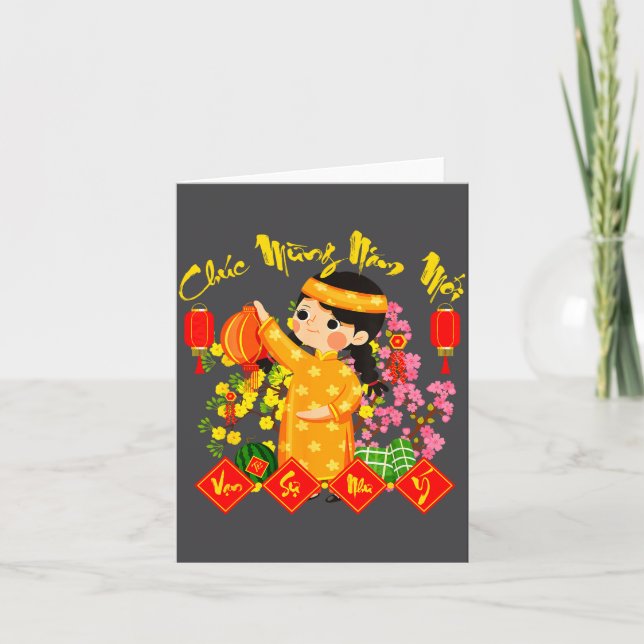 Chuc Mung Nam Moi Vietnamese Lunar New Year Ao Dai Karte (Vorderseite)
