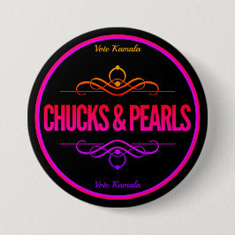 Chucks & Pearls Rosa Vote Kamala Black Button
