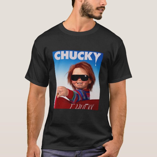 Chucky Sunglasses Creepy Directors Chair T-Shirt (Vorderseite)