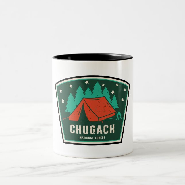 Chugach National Forest Camping Zweifarbige Tasse (Mittel)