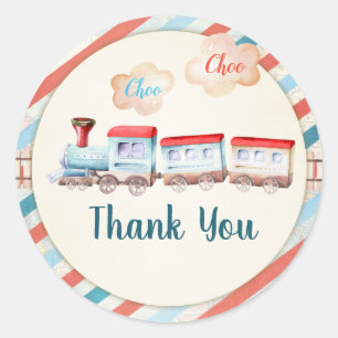Chugga Choo Boy Birthday Favor Tags Zug Red Blue Runder Aufkleber