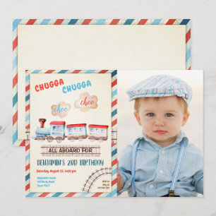 Chugga Choo Zug Vintage Junge Rot Blau Geburtstag Einladung