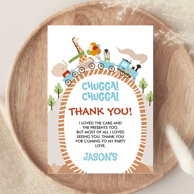 Chugga Chugga Bahn Geburtstag Danke Karte (Boys Train Birthday Thank You Card, Safari Animals Train Thank You card, Chugga Chugga Train Party)