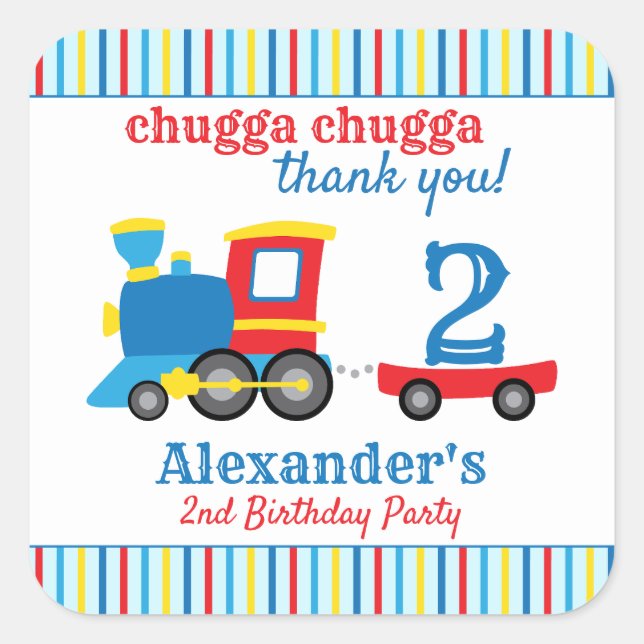 Chugga Chugga Train Birthday Favor Quadratischer Aufkleber (Vorderseite)