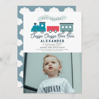 Chugga Chugga Two Train Boy 2. Geburtstag Foto Einladung