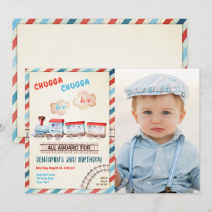 Chugga Two Train Choo Boy Red Blue Einladung