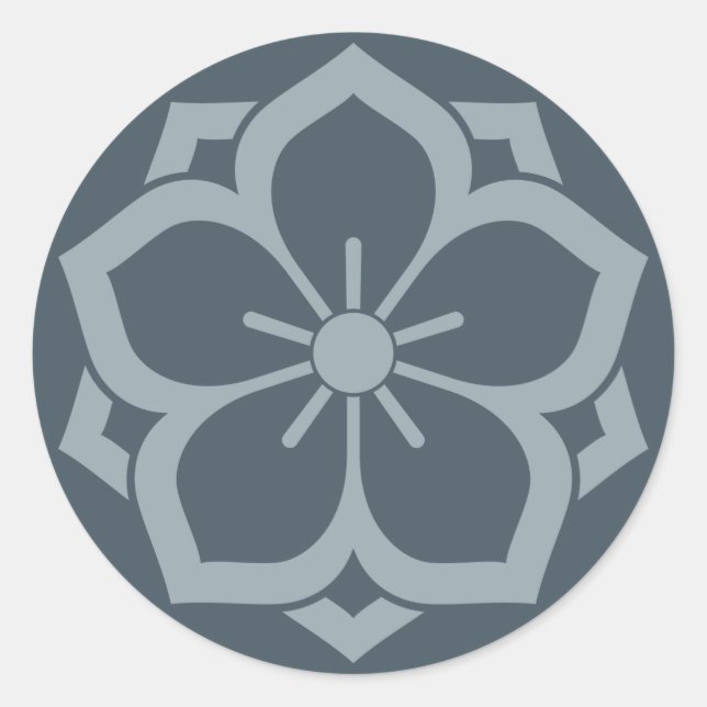 Chuinyaekikyo Japanisch Kamon Cherry Blossom Blue Runder Aufkleber (Vorderseite)