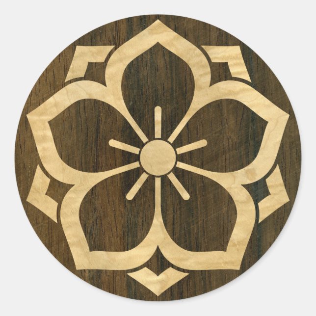 Chuinyaekikyo Japanisch Kamon Cherry Blossom Wood Runder Aufkleber (Vorderseite)