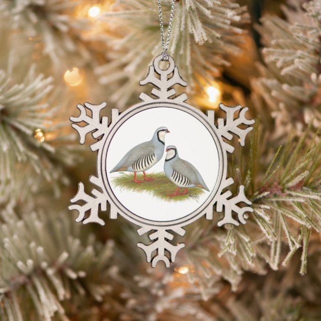 Chukar Partridge Pair Schneeflocken Zinn-Ornament (Baum)