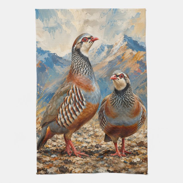 Chukar Rebhuhn-Paar-Kunst  Geschirrtuch (Vertikal)