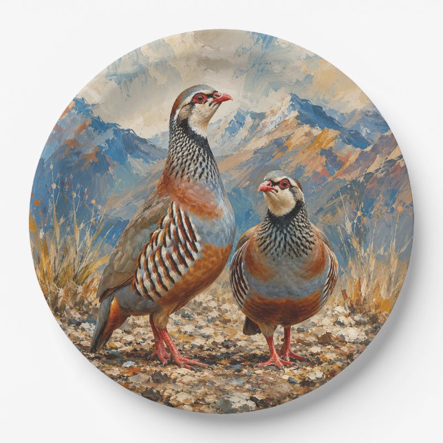 Chukar Rebhuhn-Paar-Kunst  Pappteller (Vorderseite)