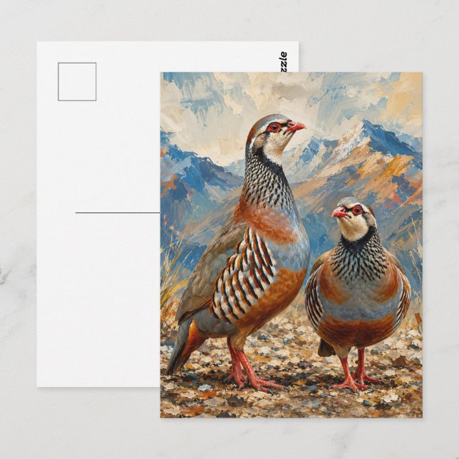 Chukar Rebhuhn-Paar-Kunst  Postkarte (Vorne/Hinten)