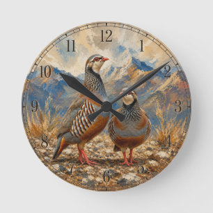 Chukar Rebhuhn-Paar-Kunst Runde Wanduhr