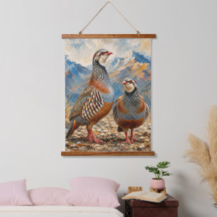 Chukar Rebhuhn-Paar-Kunst Wandteppich Mit Holzrahmen