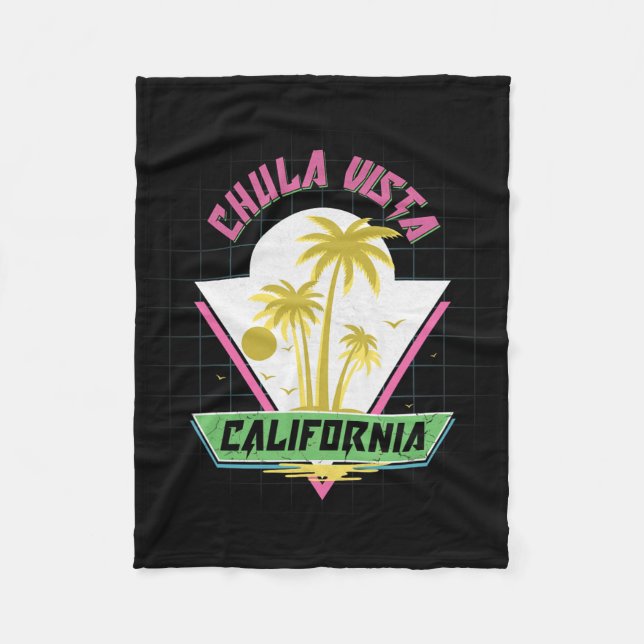 Chula Vista California Retro Vaporwave Beach  Fleecedecke (Vorderseite)