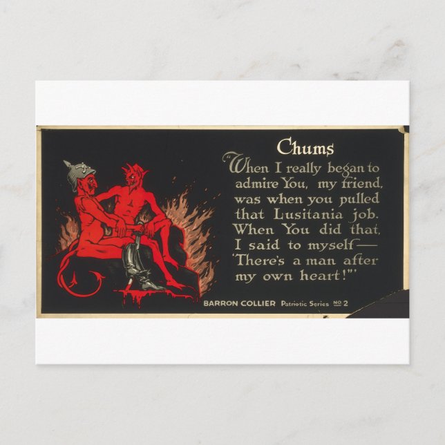 Chums Erster Weltkrieg Lusitania Devil Cartoon Postkarte (Vorderseite)