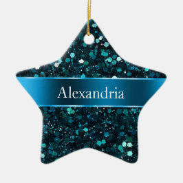 Chunky Blue Aqua Glitz Glitzer Weihnachtsname Keramik Ornament