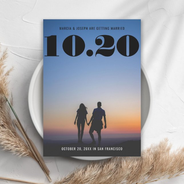 Chunky Bold Serif Wedding Date Foto Save The Date (Von Creator hochgeladen)