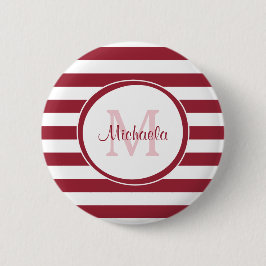 Chunky Deep Red Stripes Einfache Monogramm und Nam Button