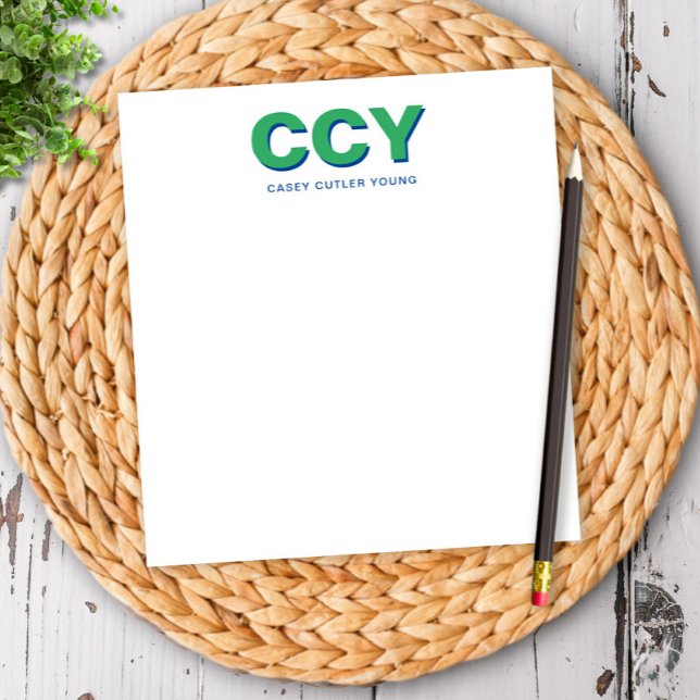 Chunky Initials Green und Blue Personalisiert Notizblock (Von Creator hochgeladen)