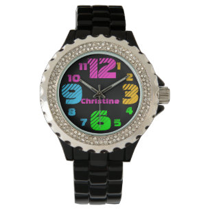 Chunky Neon Numbers Women's Black Watch Armbanduhr