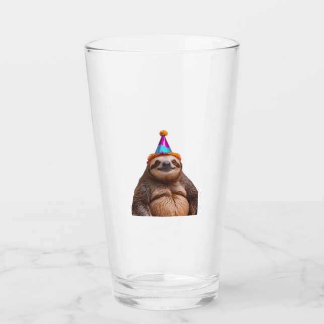 Chunky Sloth Geburtstagspartyhut Geschenk lustiges Glas (Vorderseite)