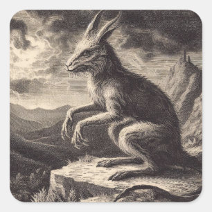 Chupacabra Antike Illustration Horror Quadratischer Aufkleber
