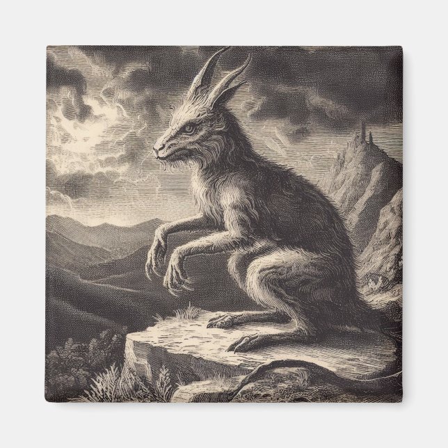 Chupacabra Antique Illustration Horror Magnet (Vorne)