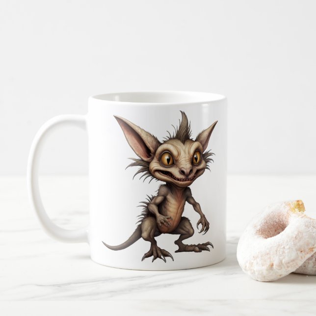 Chupacabra Gremlin Hybrid Illustration Kaffeetasse (Mit Donut)