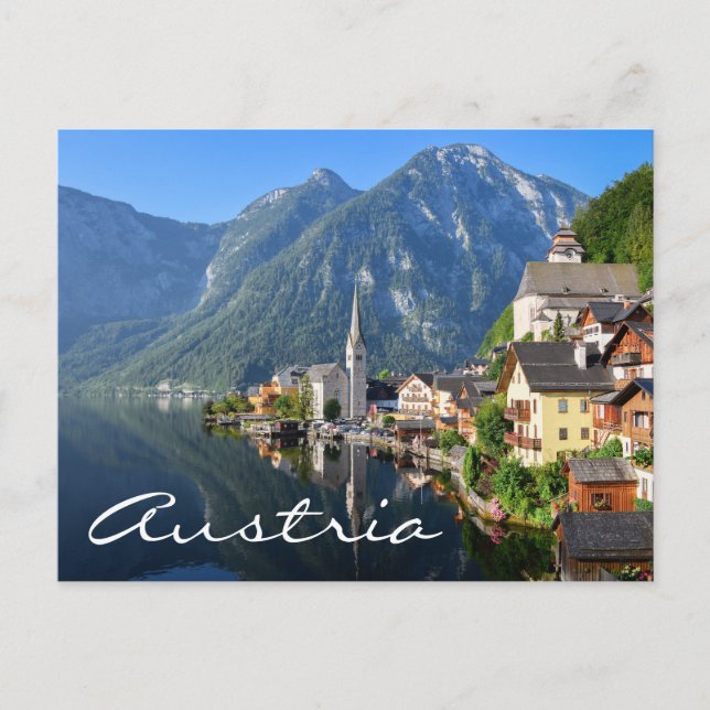 Church and village of Hallstatt, Austria with Alps Postkarte (Vorderseite)
