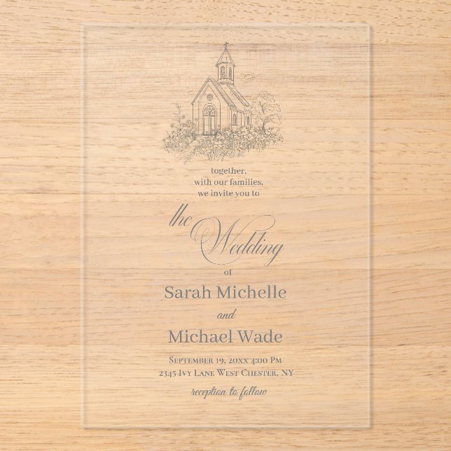 Church Calligraphy Wedding Invitation Acryleinladungen (Vorderseite)