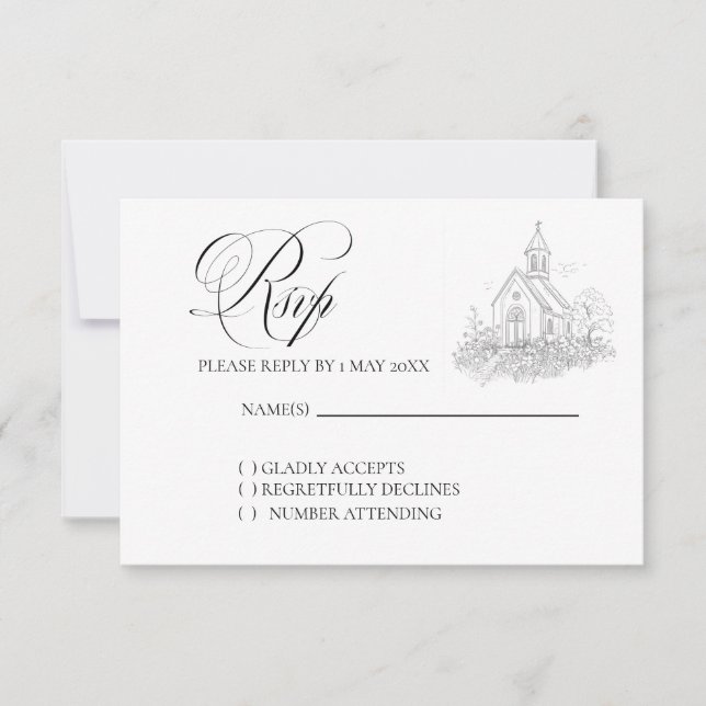 Church Calligraphy Wedding RSVP card (Vorderseite)