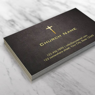 Church Gold Cross Elegante Dark Leather Visitenkarte